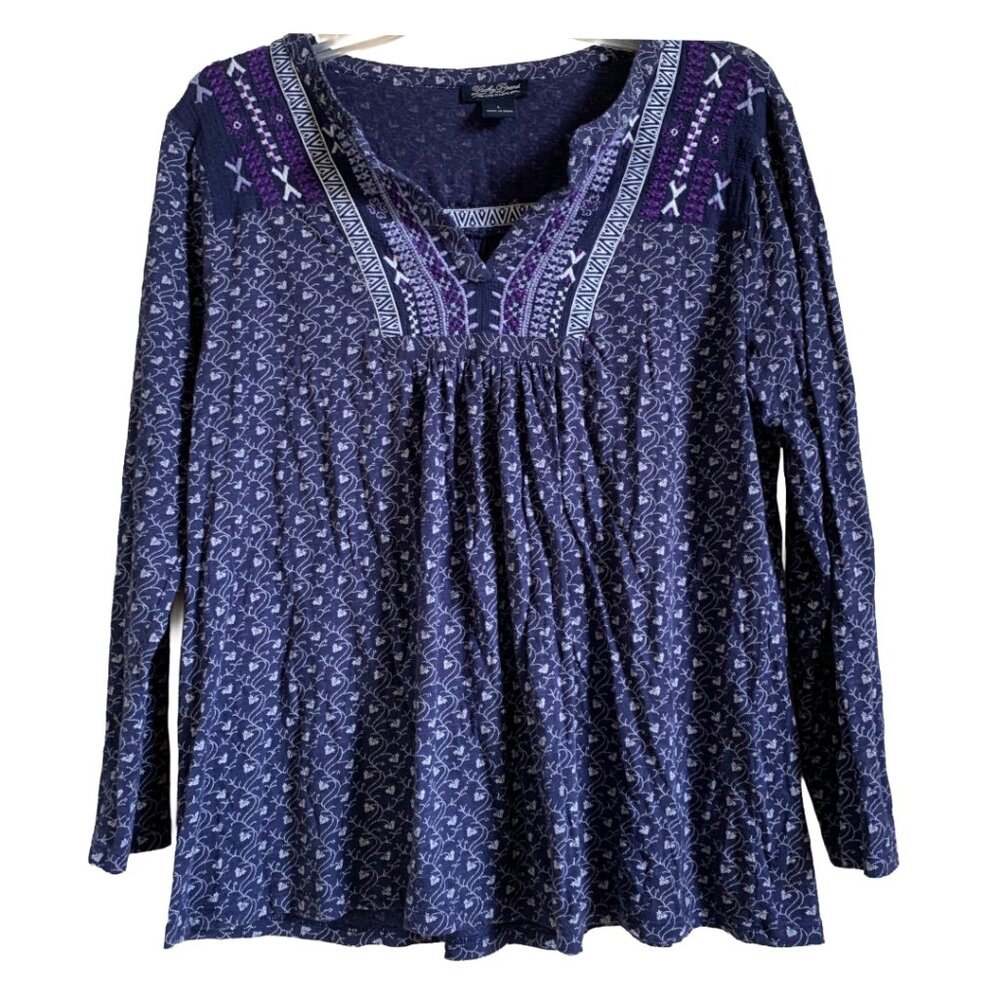 LUCKY BRAND Womens' Purple Embroidered Split Neck 3/4 Sleeve Peasant Top L - Picture 3 of 7